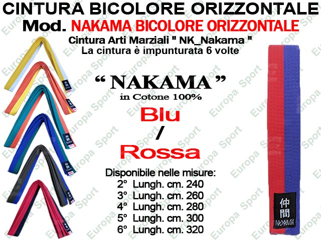 CINTURA ARTI MARZIALI - BLU / ROSSA - MOD. NAKAMA BIC_OR