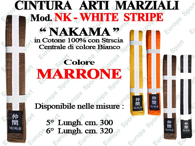 CINTURA ARTI MARZIALI - MARRONE - MOD. NAKAMA - WHITE STRIPE